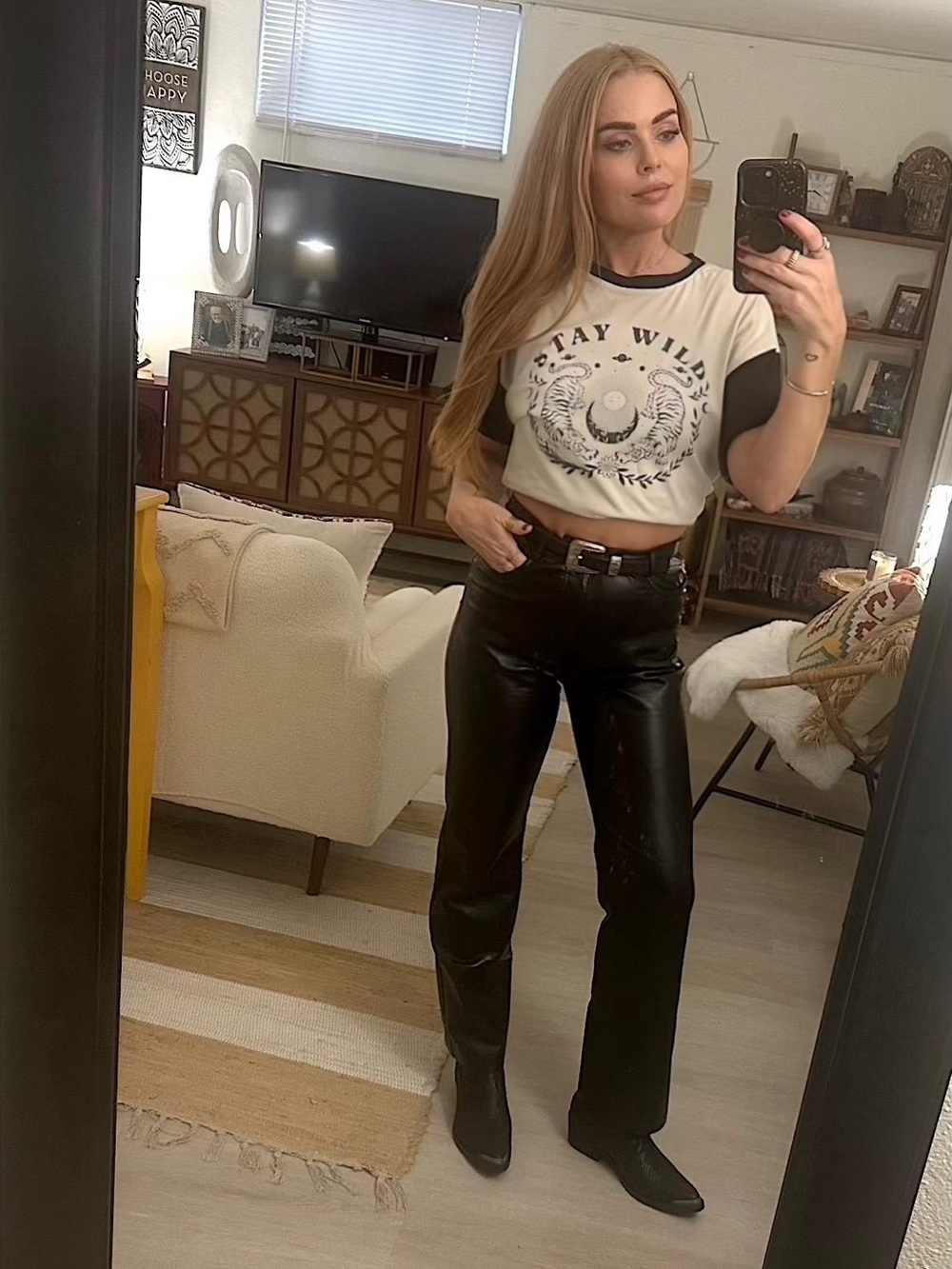 Tres Bien Cream and Black 'Stay Wild' Ringer Crop Tee